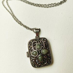 Swiss marcasite and labradorite locket in stainless steel